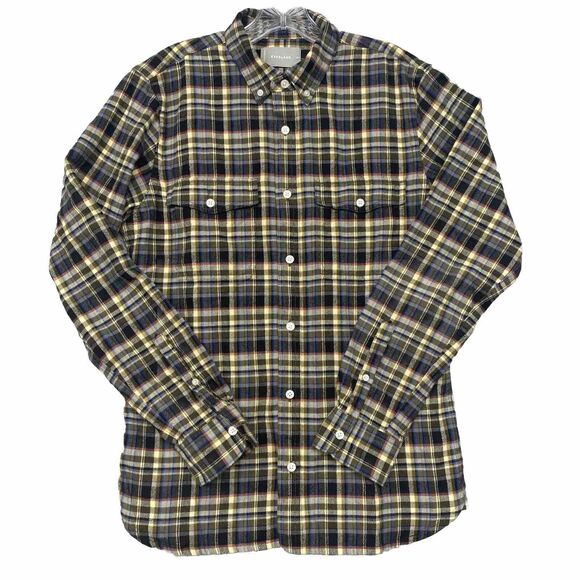 Everlane Shirt Mens M Brushed Flannel Black Blue Plaid Button Down Cotton - Picture 1 of 9